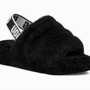 UGG Black “Fluff Yeah” Slide Sandals with Strap